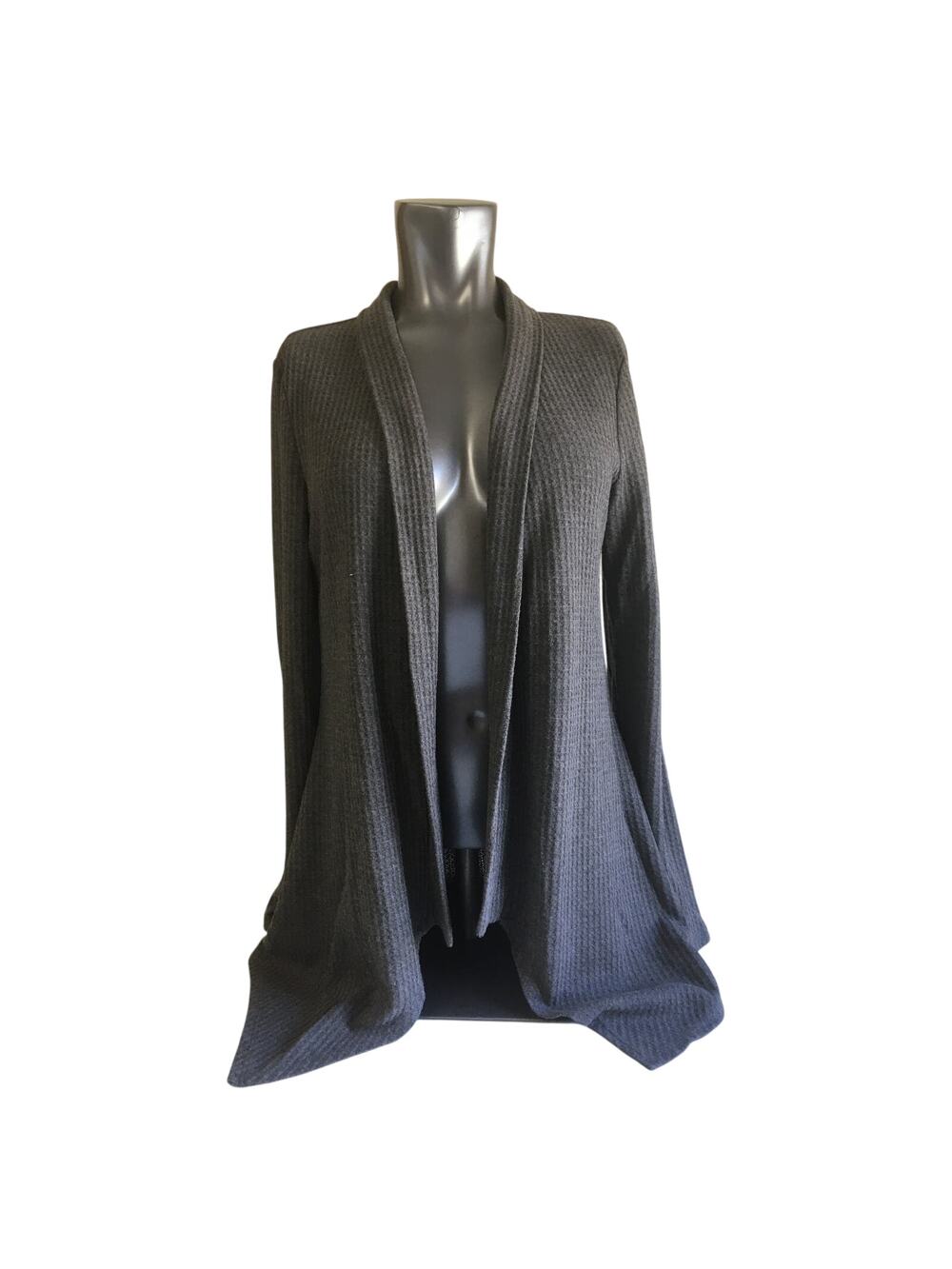 New Directions, Medium, Lightweight Gray Long Sleeve Shark Bite Cardigan